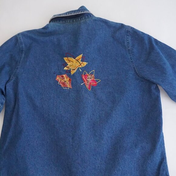 Vintage Northcrest Blue Denim Leaf Leaves Applique Button Cotton Jacket 18/20 - Picture 14 of 15